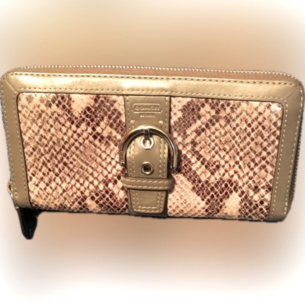 COACH Campbell Python Print ZIP AROUND Accordion Wallet Clutch